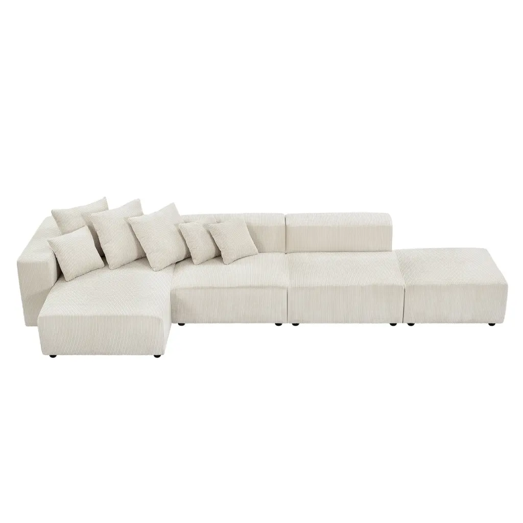 Miekor Furniture Soft Corduroy Sectional Modular Sofa 4 Piece Set Small L-Shaped Chaise Beige