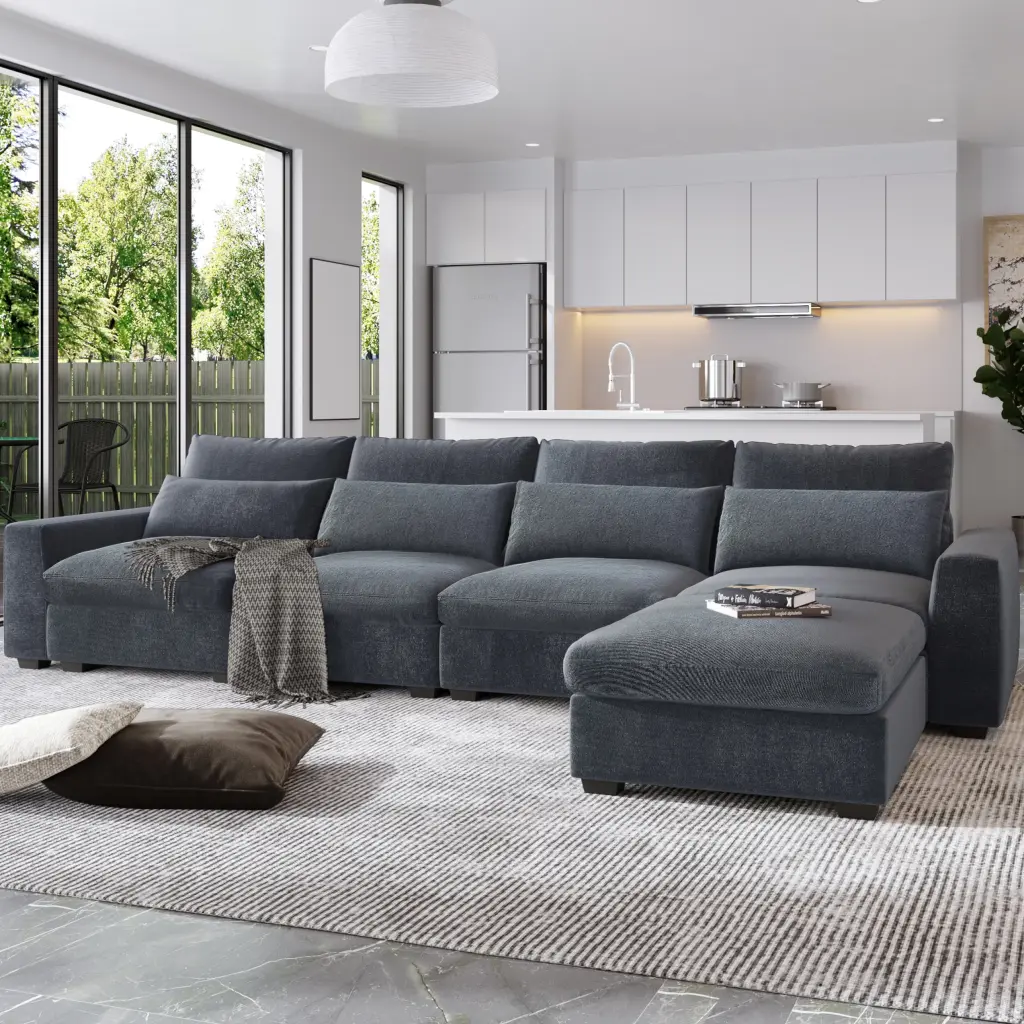 Modern Large L-Shape Feather Filled Sectional Sofa Convertible Couch Reversible Chaise 32AAD Mikeor