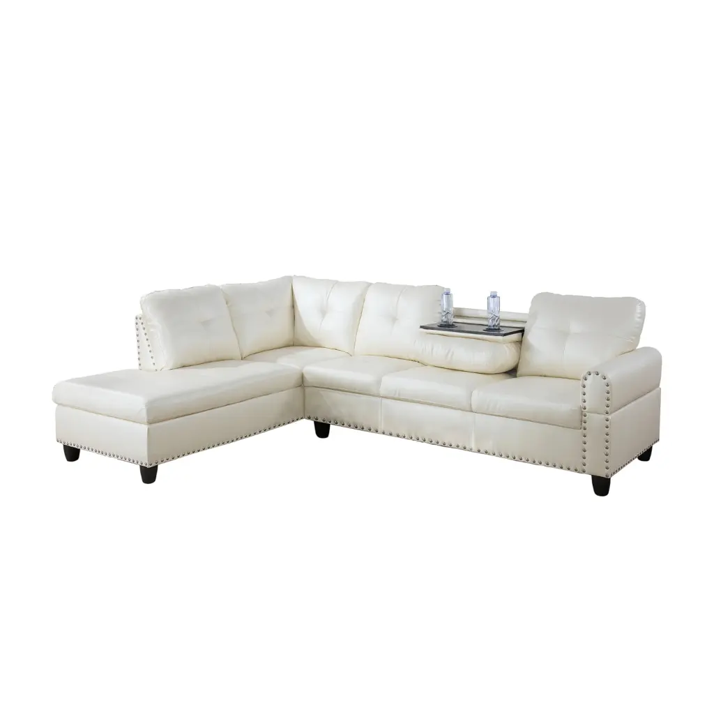 Modular Profile L-Shaped Sofa Storage Space 2 Pillows 4-Seater Chairs White Left Chair NOBRAND