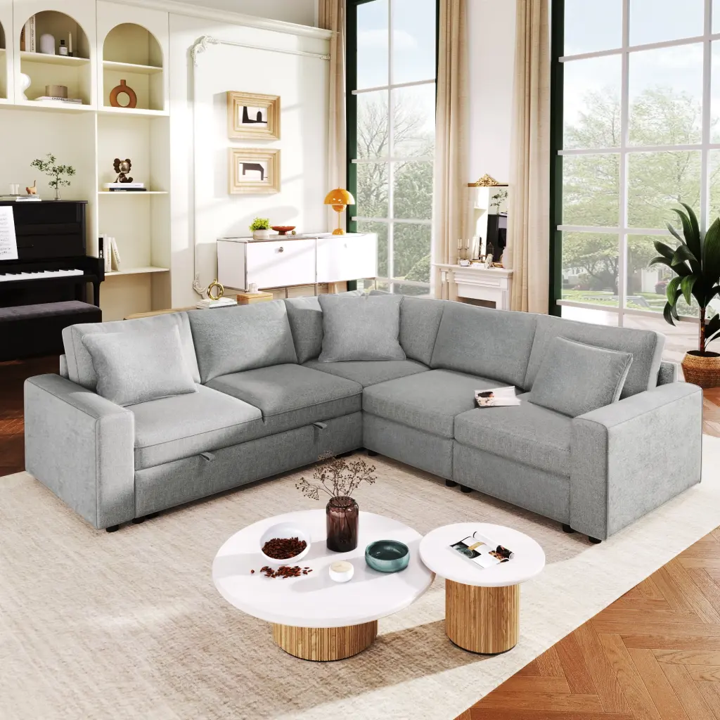 4-Seat L-shaped Modular Sofa Thick Backrest and Seat Cushions Living Rooms None