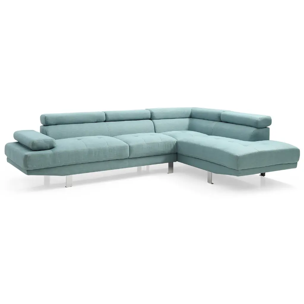 Passion Furniture 28 x 109 x 76 Riveredge 2 Piece Polyester Twill L Shape Sectional Sofa Teal
