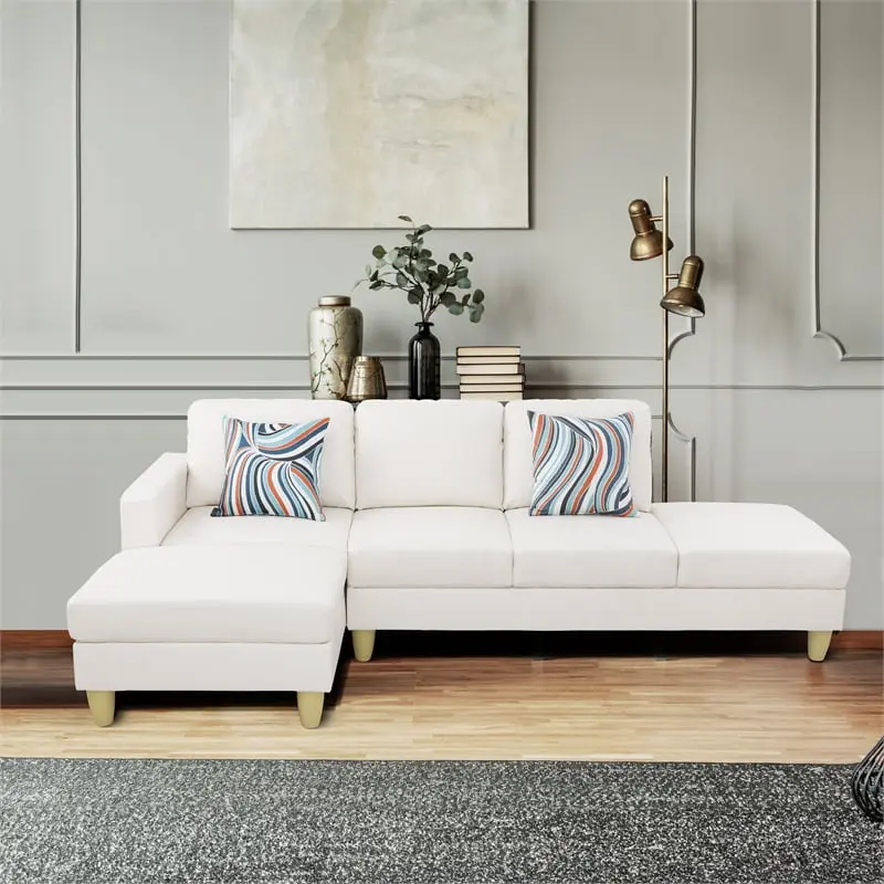 Starhome L Shaped White Faux Leather 2-Piece Couch Set Modern Living Room Decor Star Home Living