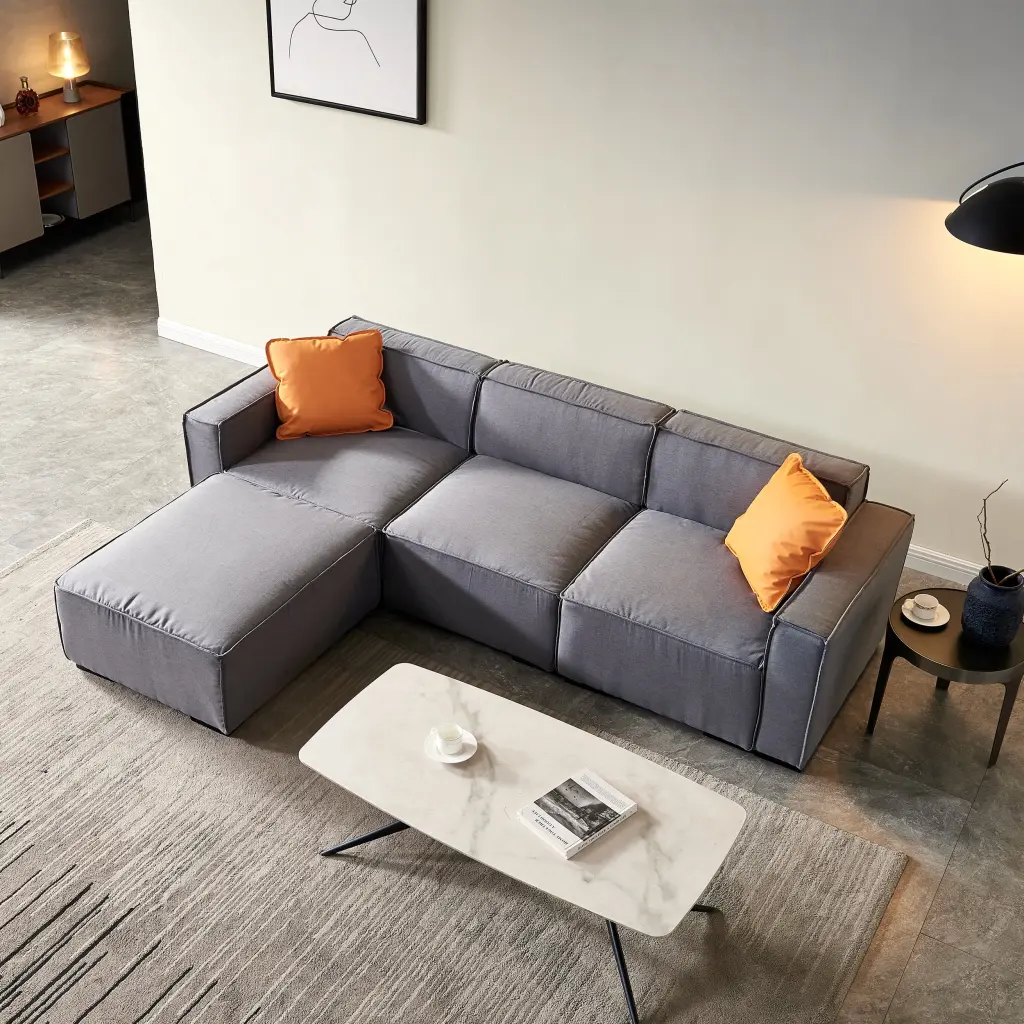Modular Sofa L Shape Convertible Ottoman Chaise Grey Fabric Wobythan