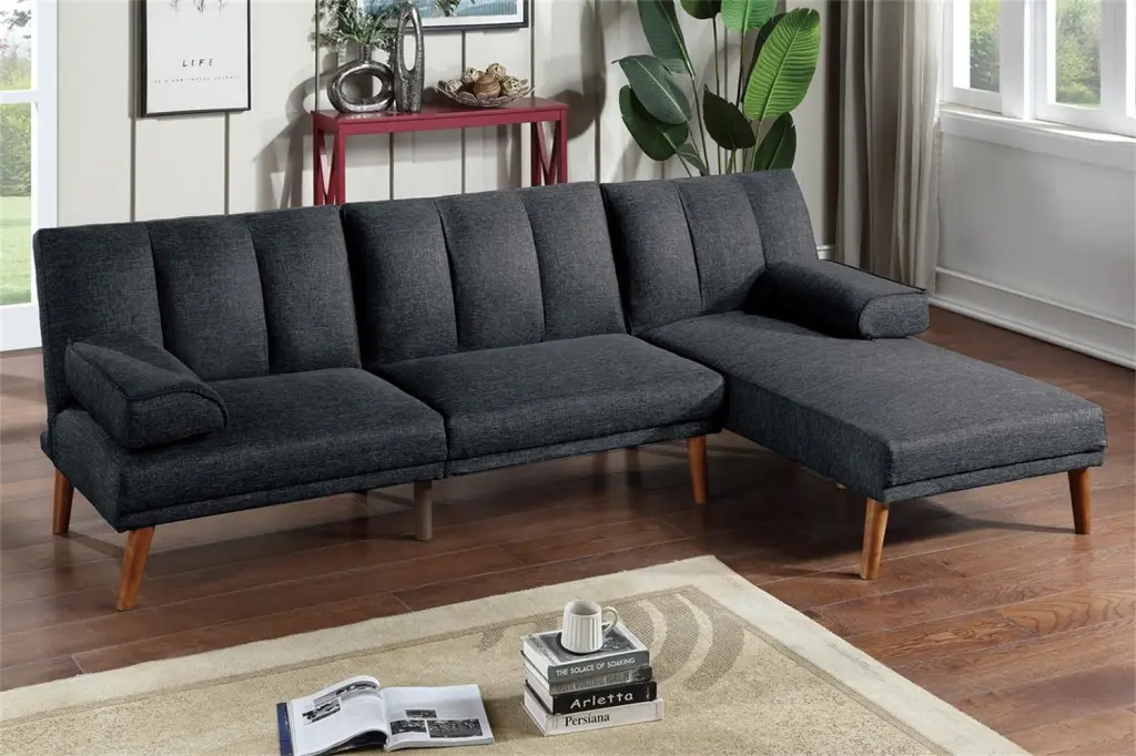 Modern L-Shaped Convertible Sectional Sofa Set Reversible Chaise and Solid Wood Legs ARCTICSCORPION