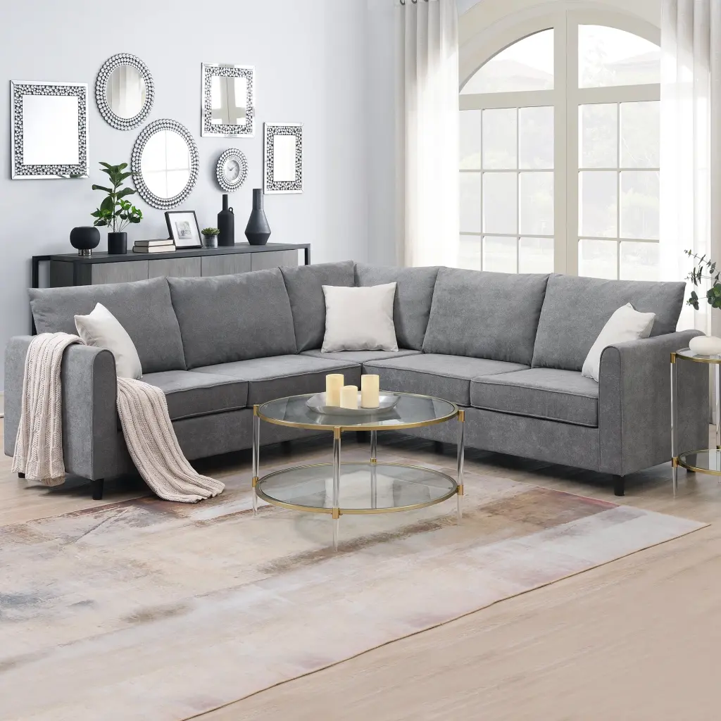 CNCJ Modern Upholstered Minimalist L-Shaped Sectional Sofa 3 Pillows Living Room