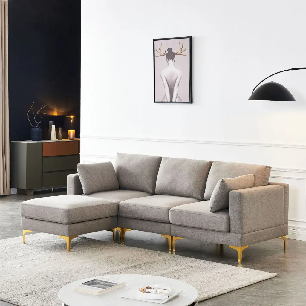 Living Room Furniture Modern Leisure L Shape Couch Grey Fabric CNCJ