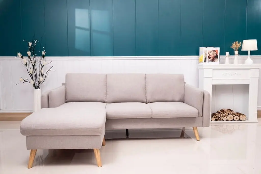 L-Shaped Light Gray Sofa Interchangeable Footrests and Dual Armrests HATNOKIL