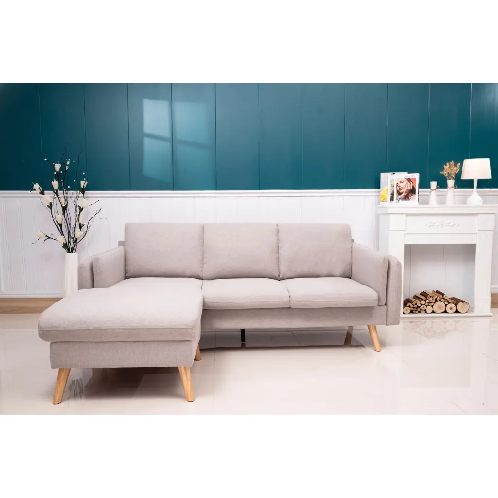 L-Shaped Sofa Footrests - Left and Right Interchangeable Double Armrests - 84.6 Light Gray Cotton Sofa Miekor