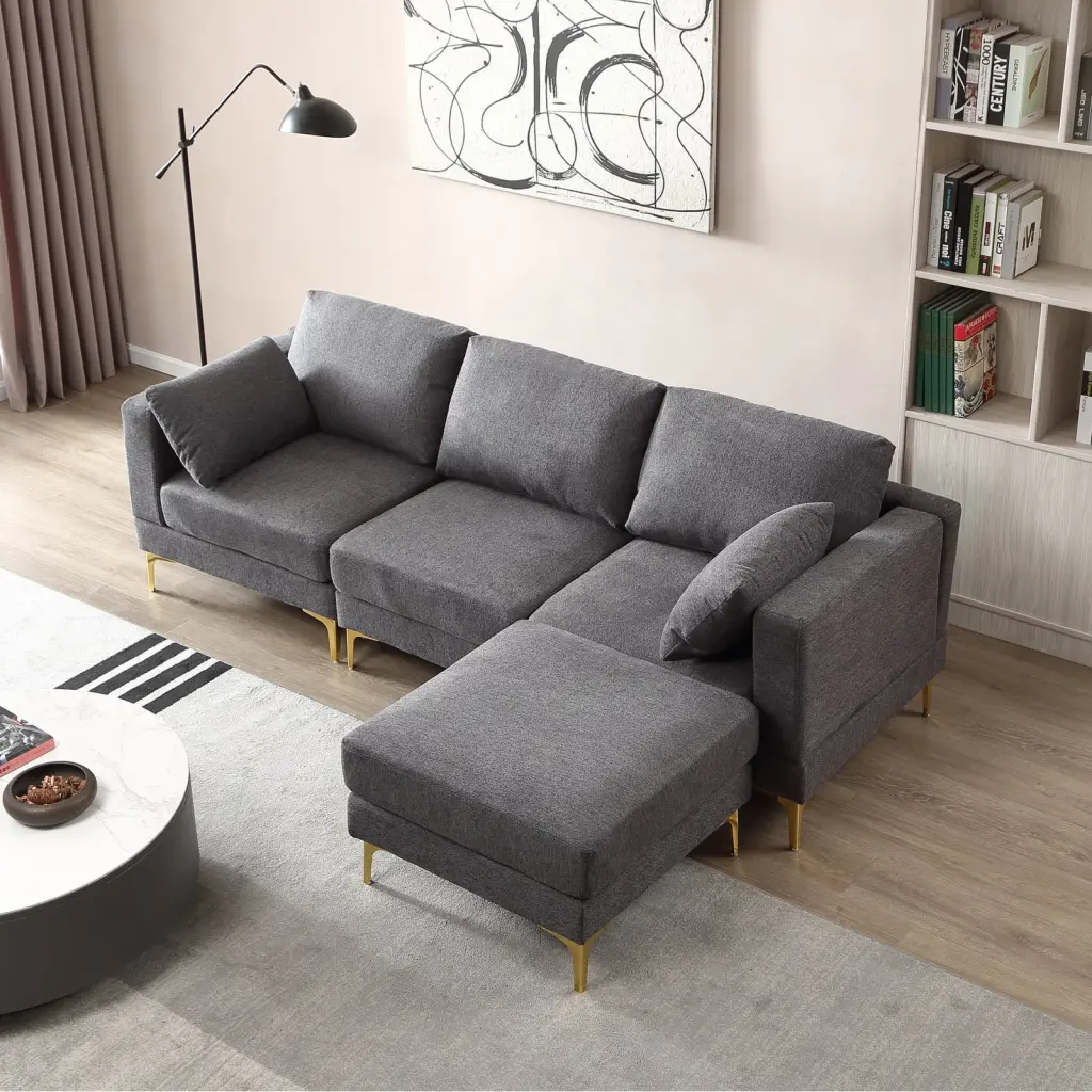 Miekor Furniture ADF Modern Leisure L Shape Couch Dark Grey Fabric Living Room Sofa 00080