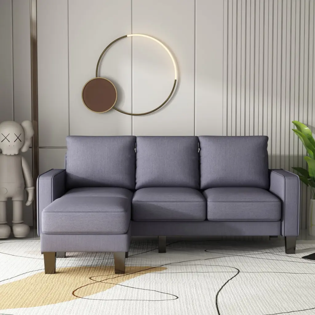 L-Shape Modern Living Room Dark Grey Fabric Sofa Convertible Ottoman - 800lbs Capacity Hidden Storage Sofa Ponnky
