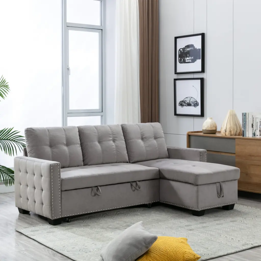 Light Grey 77 Reversible L-Shape Sectional Sleeper Sofa Bed Storage Chaise HATNOKIL