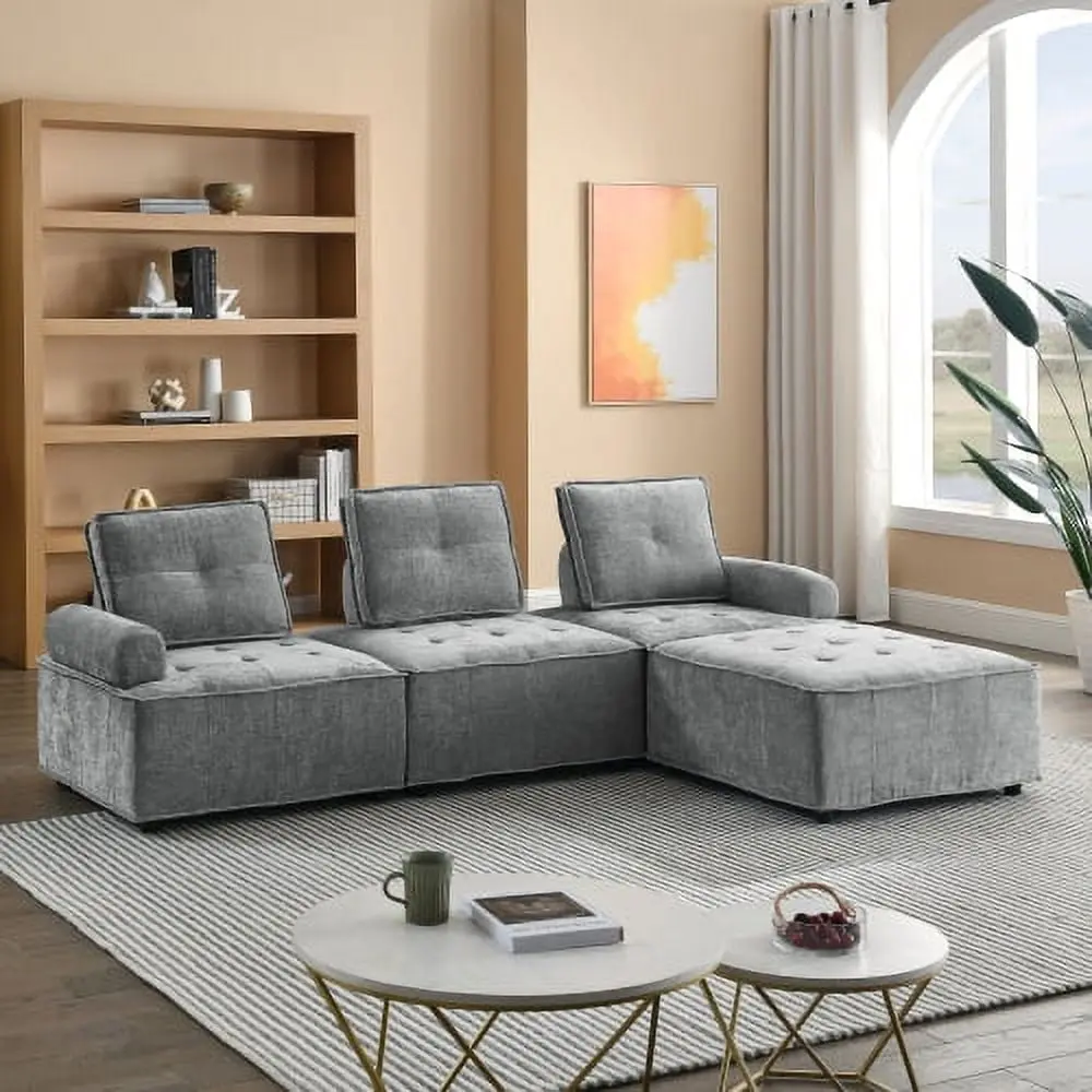 L-Shape Modular Sectional Sofa DIY Chenille Upholstery Custom Living Room Setup Hypeshops