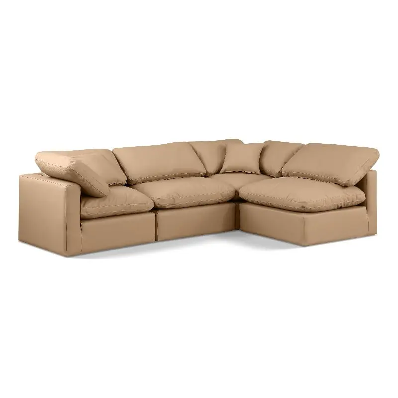 Meridian Furniture Indulge 129 Vegan Leather L-Shaped Modular Sectional Tan