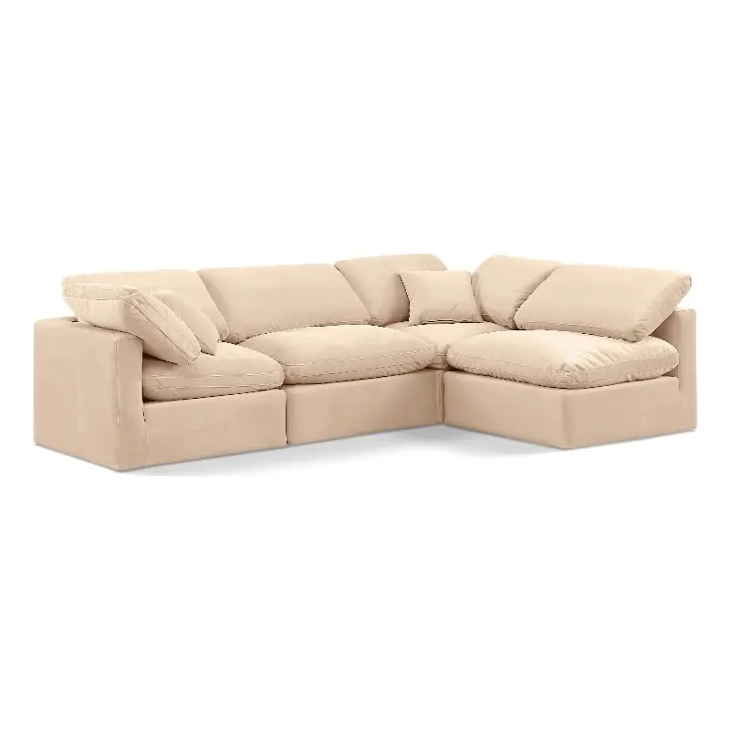 Meridian Furniture Indulge 129 Velvet L-Shaped Modular Sectional Beige