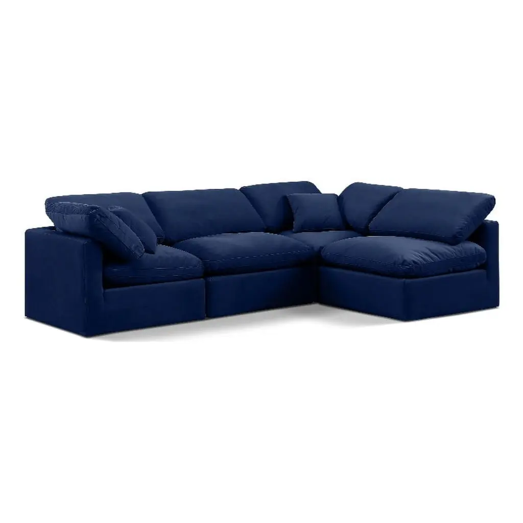 Meridian Furniture Indulge 129 Velvet L-Shaped Modular Sectional Navy