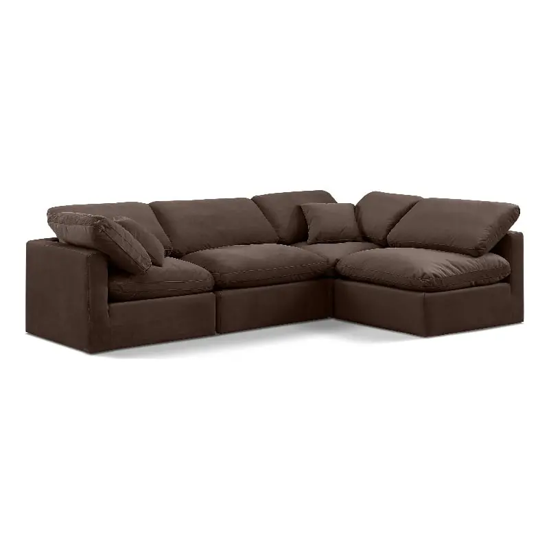 Meridian Furniture Indulge 129 Velvet L-Shaped Modular Sectional Brown