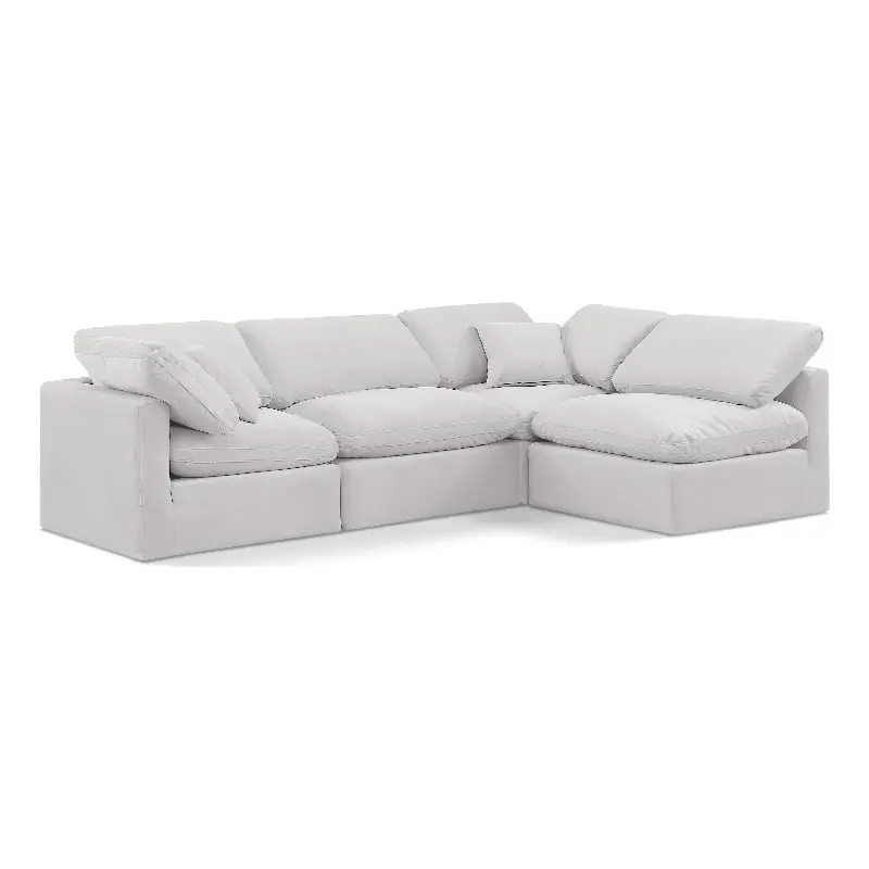 Meridian Furniture Indulge 129 Velvet L-Shaped Modular Sectional Cream
