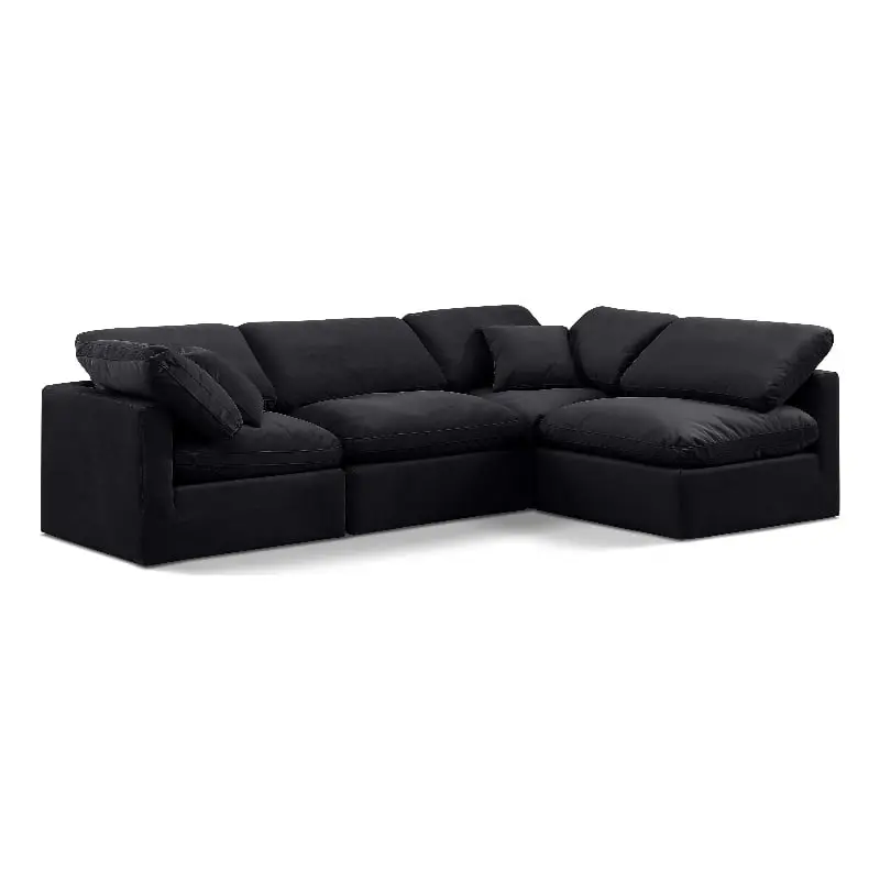 Meridian Furniture Indulge 129 Velvet L-Shaped Modular Sectional Black