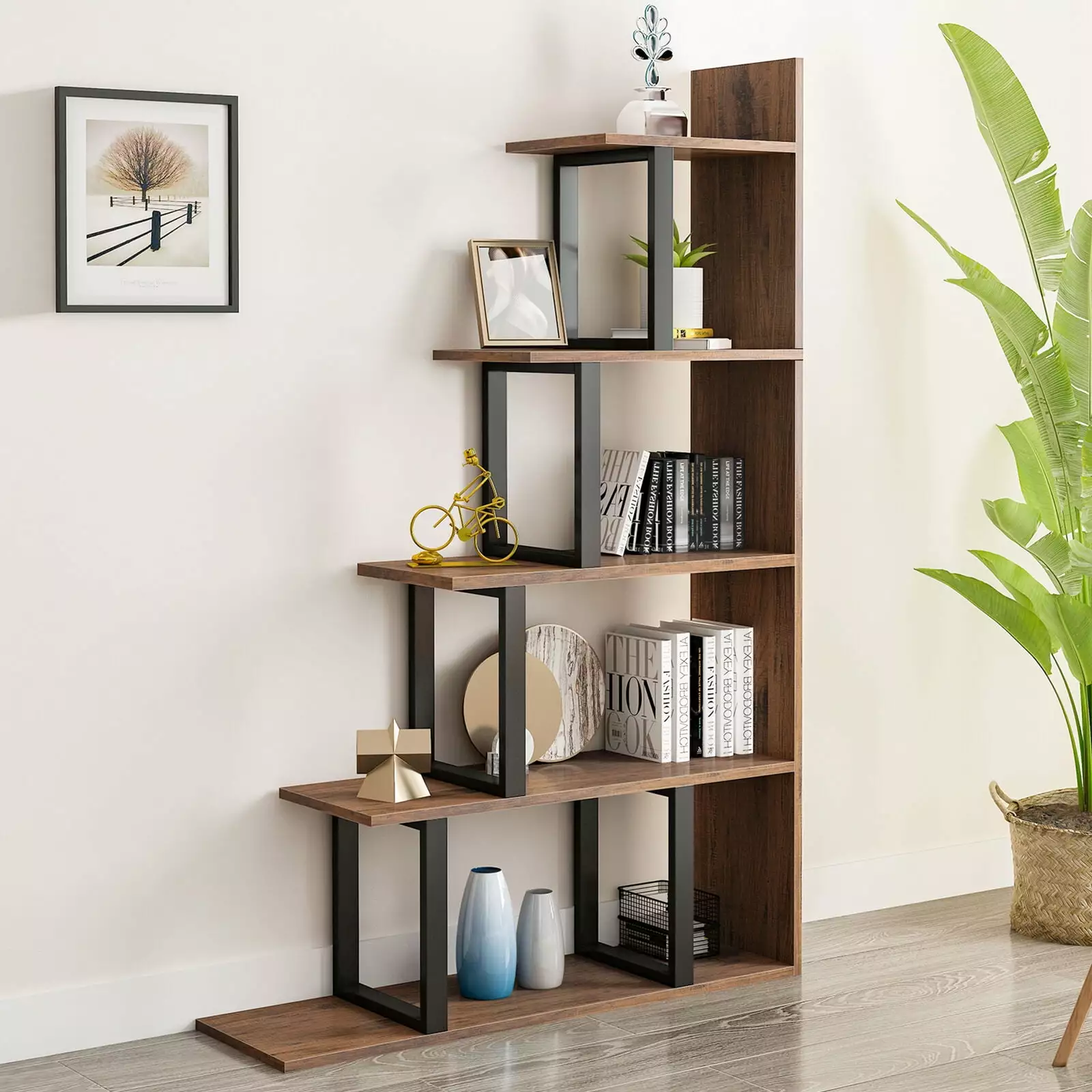 ZGBY Ladder Corner Bookshelf 5 Tier Bookcase Open Shelf Display ZGBY Home Products