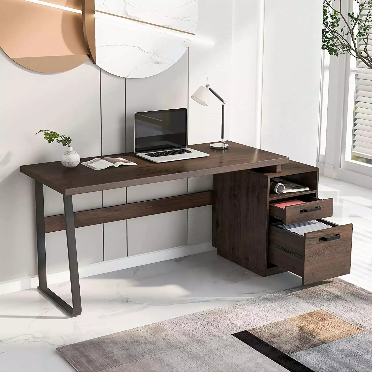 65 Inch Large Computer Desk Storage Cabinet Home Office and Gaming NOBRAND