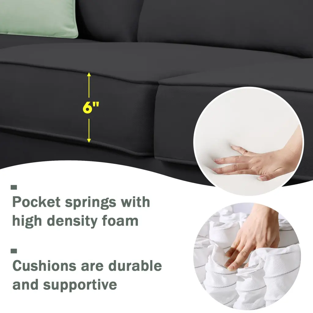 7-Seat Modular Sectional Sofa Set L-Shape Fabric Couch Ottoman Black Finlon