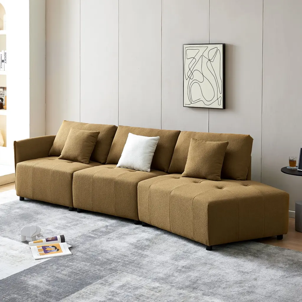 Beige Elegance 90*88 Terrycloth Modern Sectional Sofa - 5-Seat L-Shape Chaise Lounge Miekor