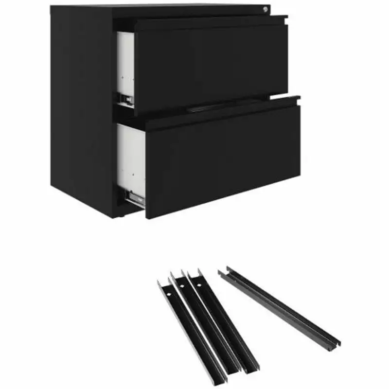 Hirsh 30W 2 Drawer Metal Lateral File Cabinet Black Front to Back Rails Office Storage Hirsh Industries