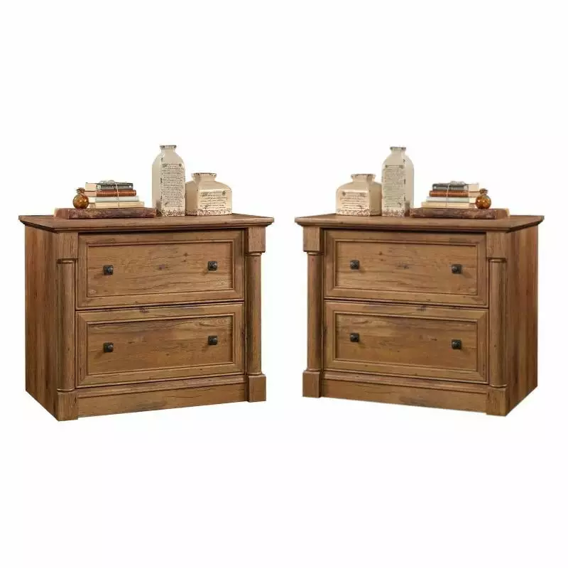 Home Square 2 Drawer Lateral Wood Filing Cabinet Set Vintage Oak (Set 2)
