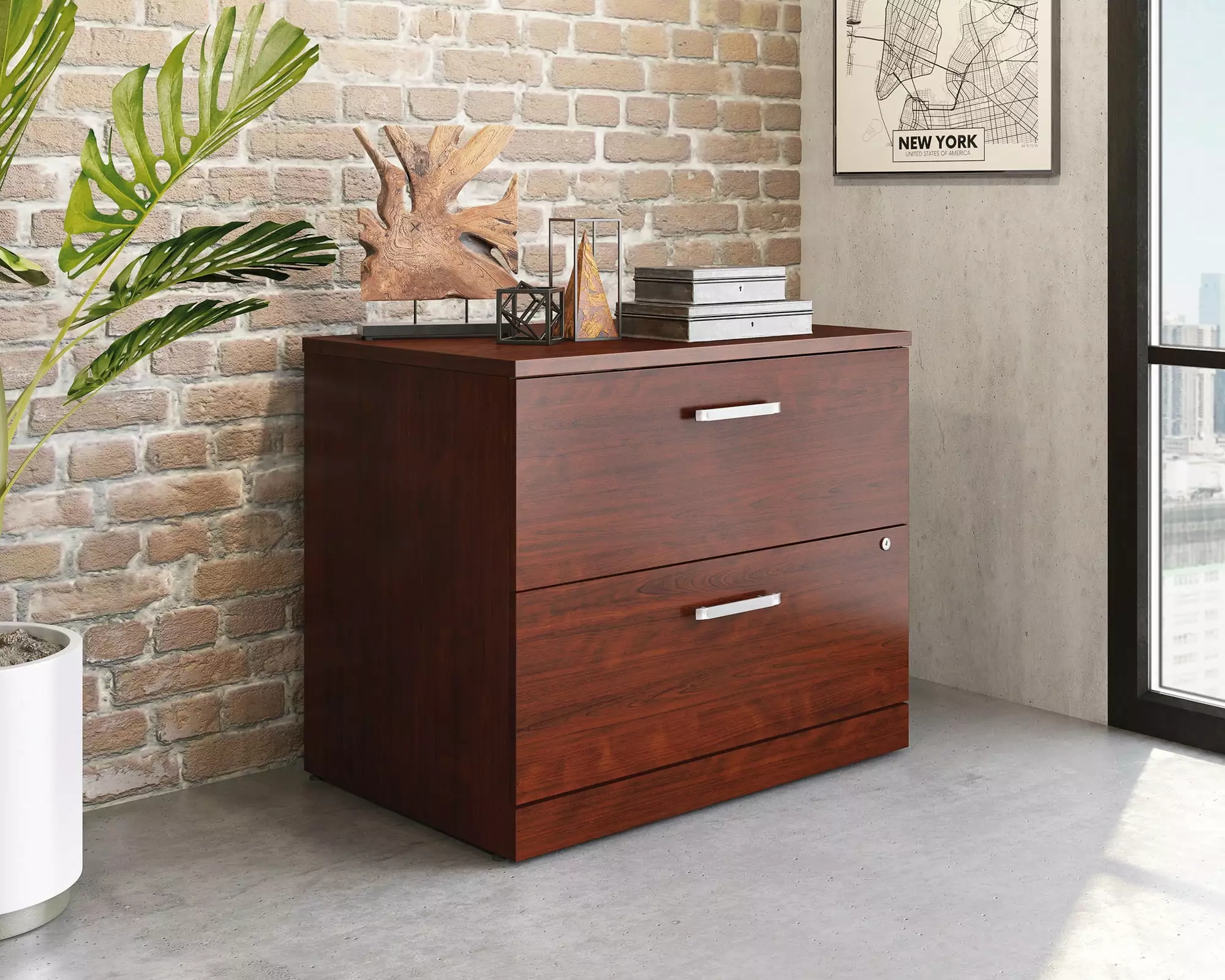 Sauder Affirm Engineered Wood Lateral Filing Cabinet Classic Cherry Home Office