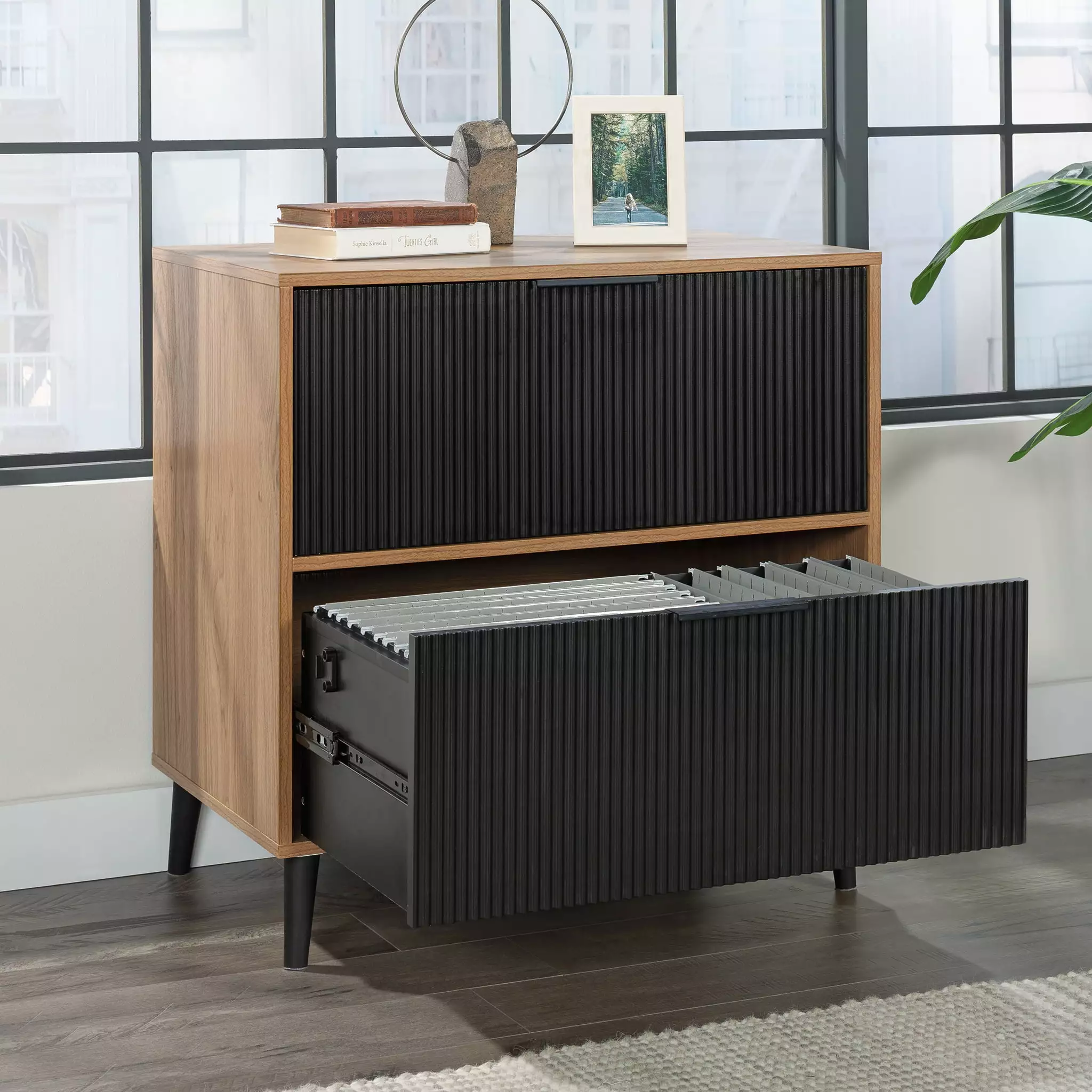 Sauder Ambleside Modern Lateral File Cabinet Serene Walnut Finish Office Furniture
