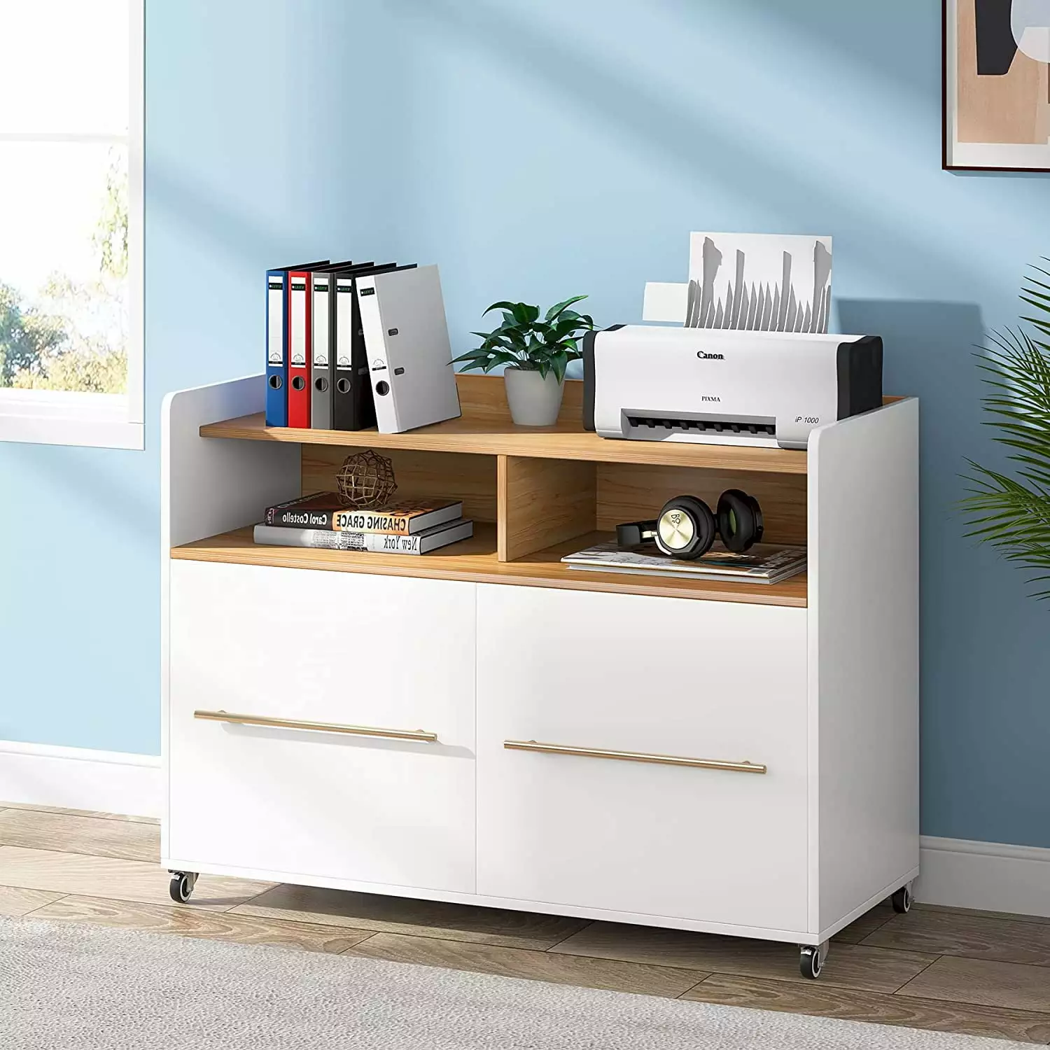 Tribesigns 2 Drawer File Cabinet Rolling Filing Cabinets Home Office White Lateral File Cabinet