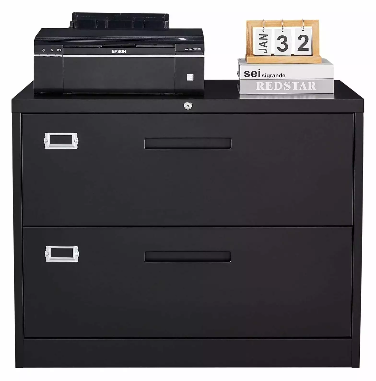 ZHANGHU Lateral File Cabinet 2 Drawer Black Metal File Cabinet Lock Hanging Files Folders Letter Legal A4 Size