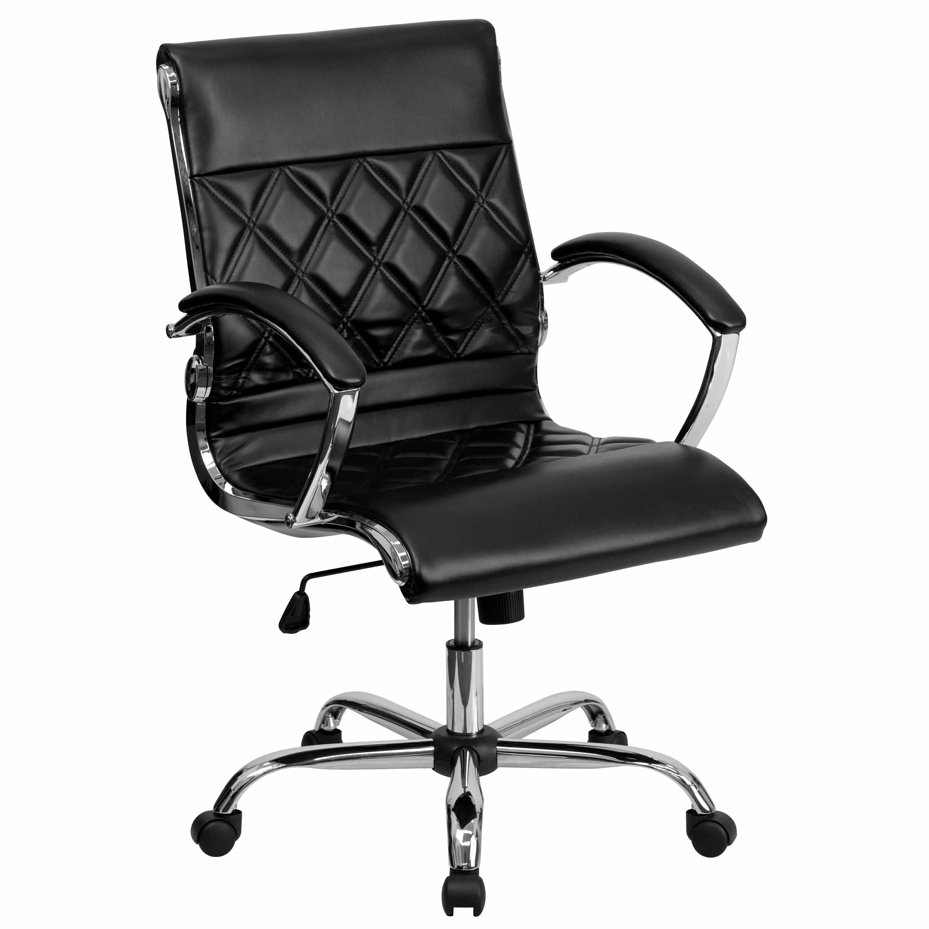 Line Furniture Designer Mid Back Diamond Patterned Black Leather Executive Swivel Office Chair