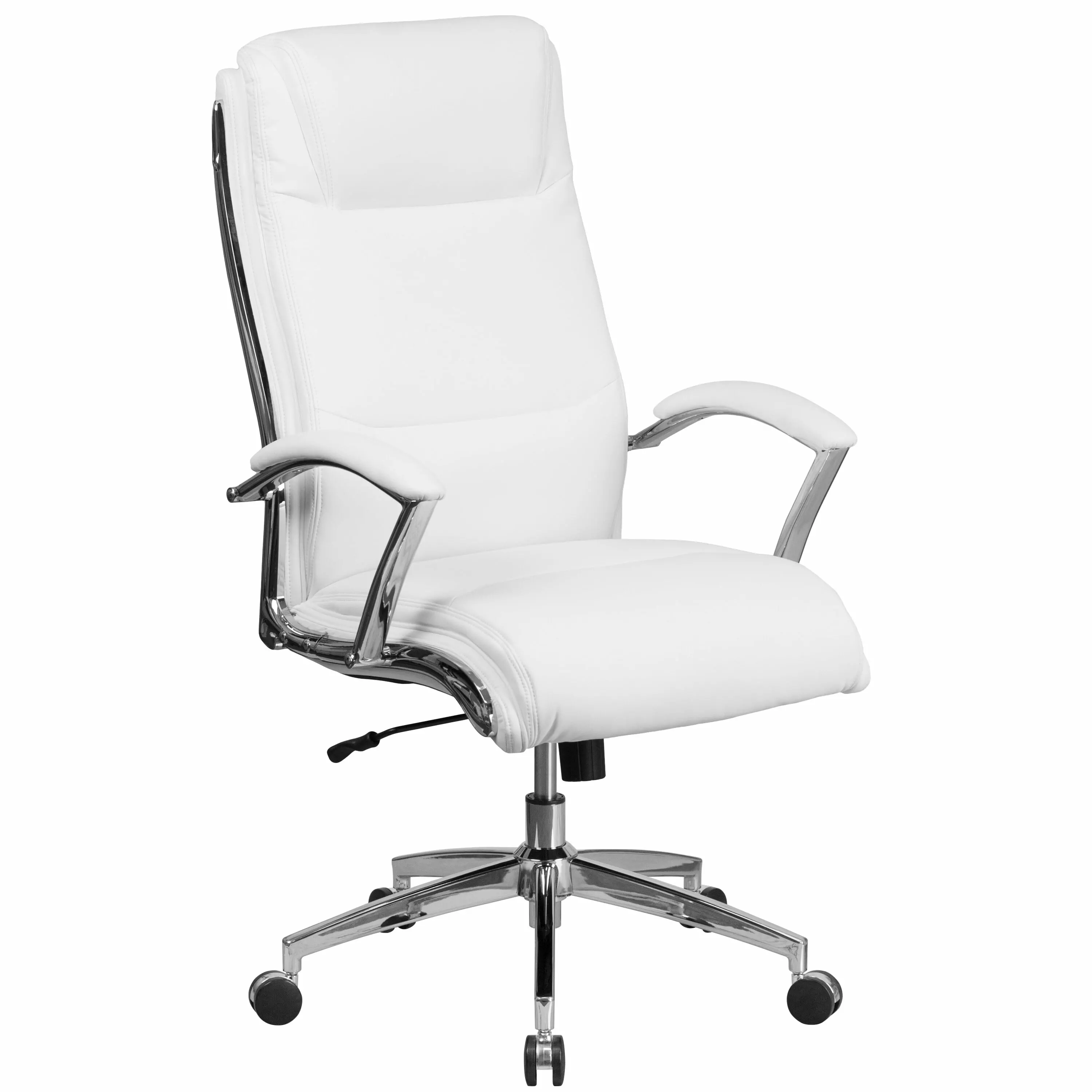 Line Furniture Executive High Back White Leather Adjustable Swivel Office Chair Chrome Trim
