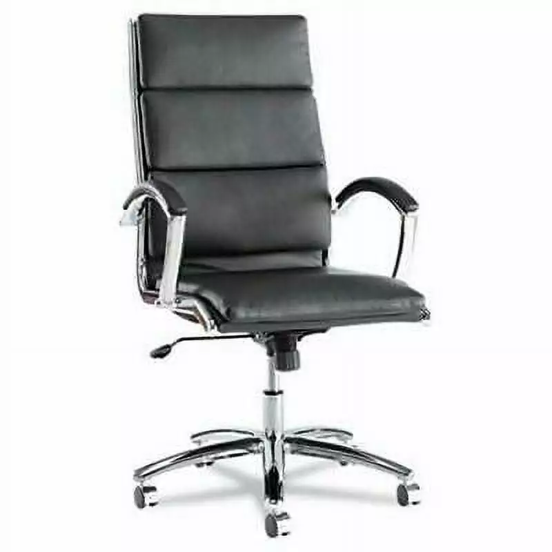 Alera High-Back Swivel Tilt Chair Black Soft Leather Chrome Base