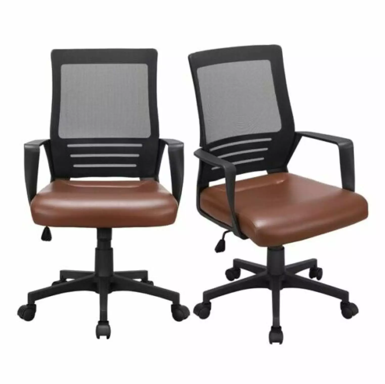 FENG20 Office Chairs Leather Seat Back - Ergonomic Executive Chair Set 2 Brown