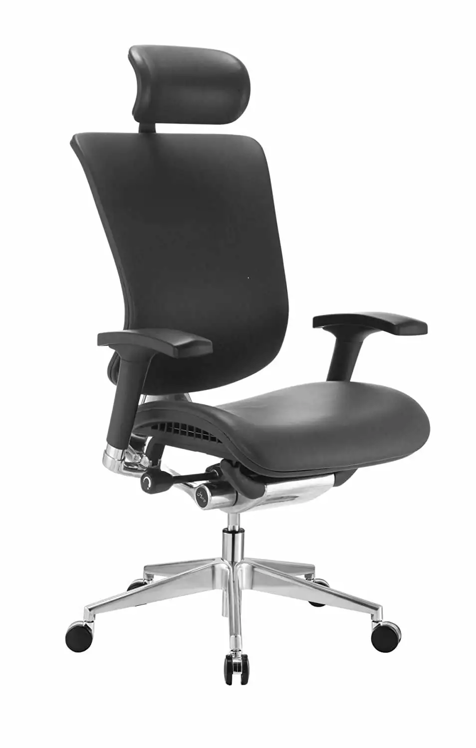 GM Seating Dreem III Leather Series Executive Hi Swivel Chair Headrest - Genuine Black Leather - Chrome Base