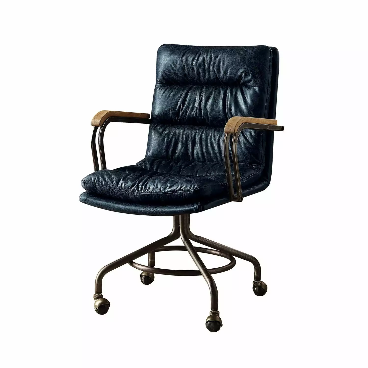 Home Roots Furniture Top Grain Leather & Foam Leather Office Chair - Vintage Blue Executive Chair HomeRoots