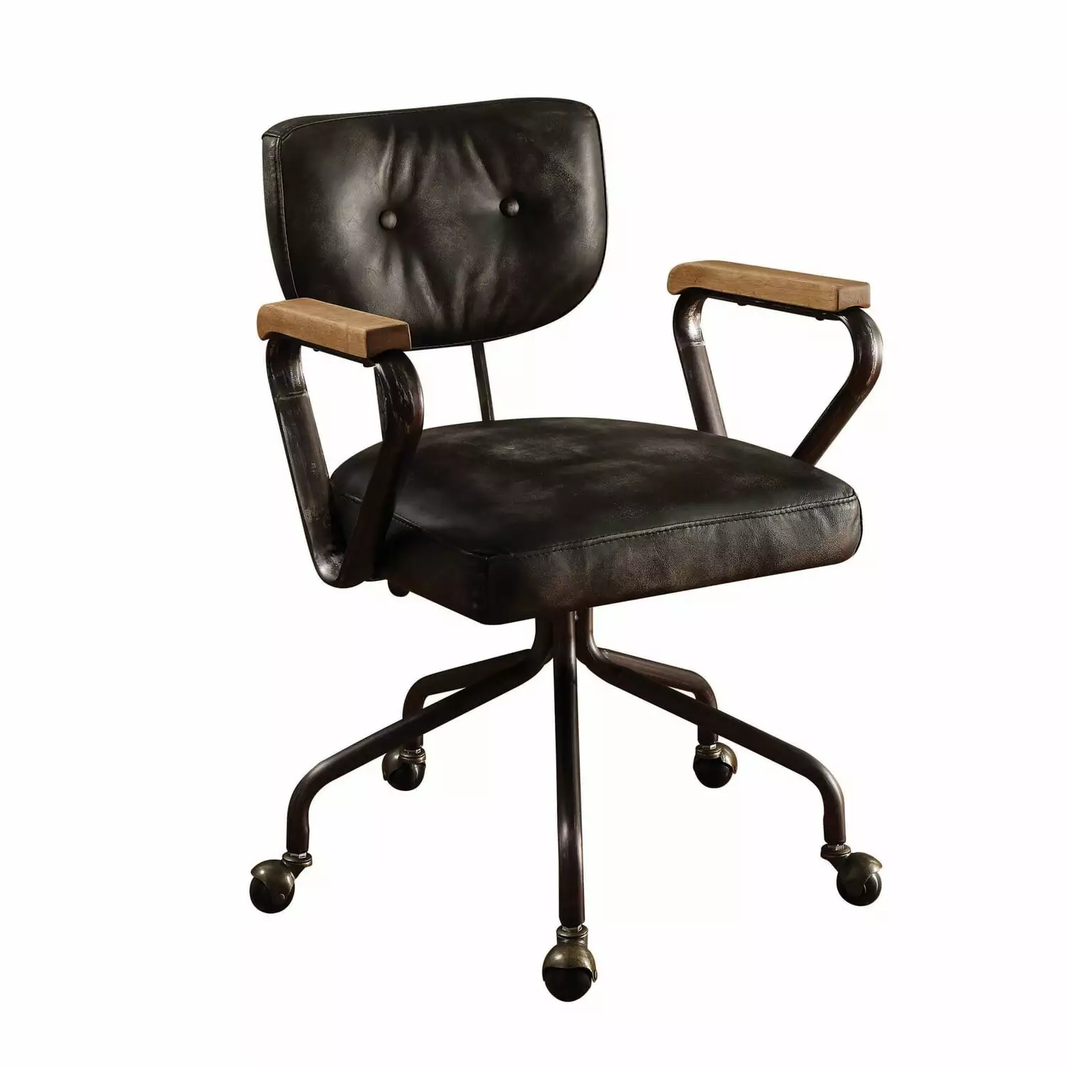 HomeRoots Decor Vintage Black Top Grain Leather Office Chair - 24-inch X 25-inch X 32-inch