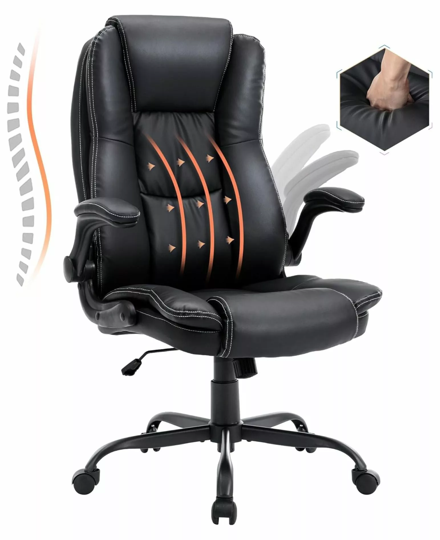 Killeryuki High Back Office Chair - Leather Executive Desk Chair Adjustable Arms and Back Support Home Office