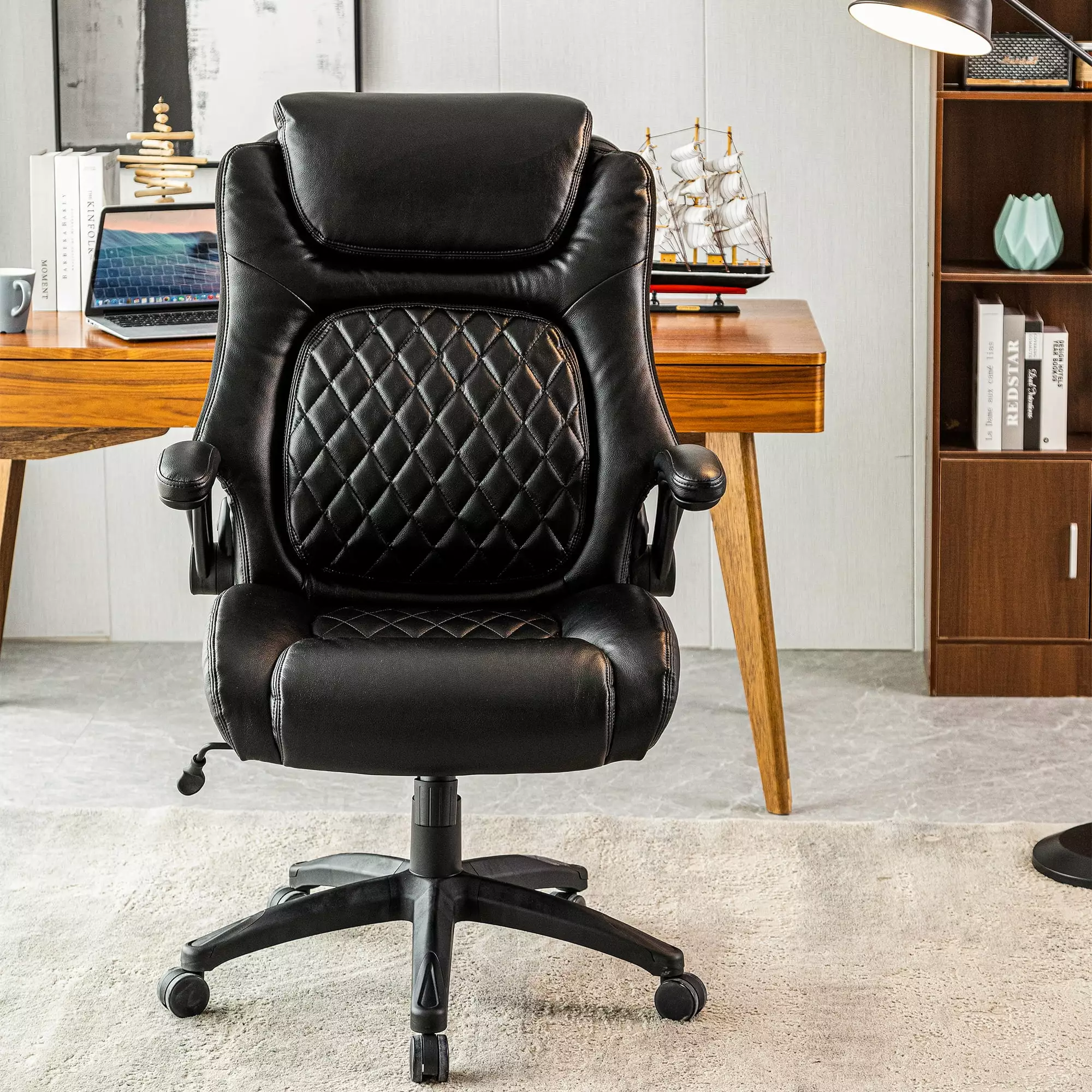 Big & Tall 400lb Ergonomic Leather Office Chair - Executive Desk Chair Heavy People Lumbar Support None