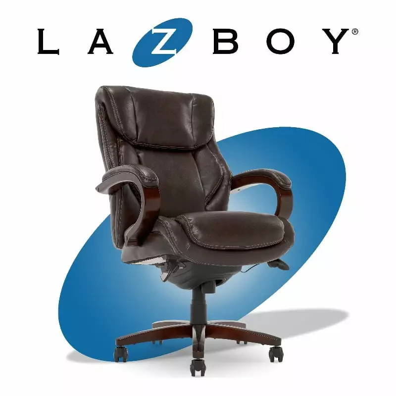 Pemberly Row Contemporary Executive Office Chair Brown Leather Swivel Design