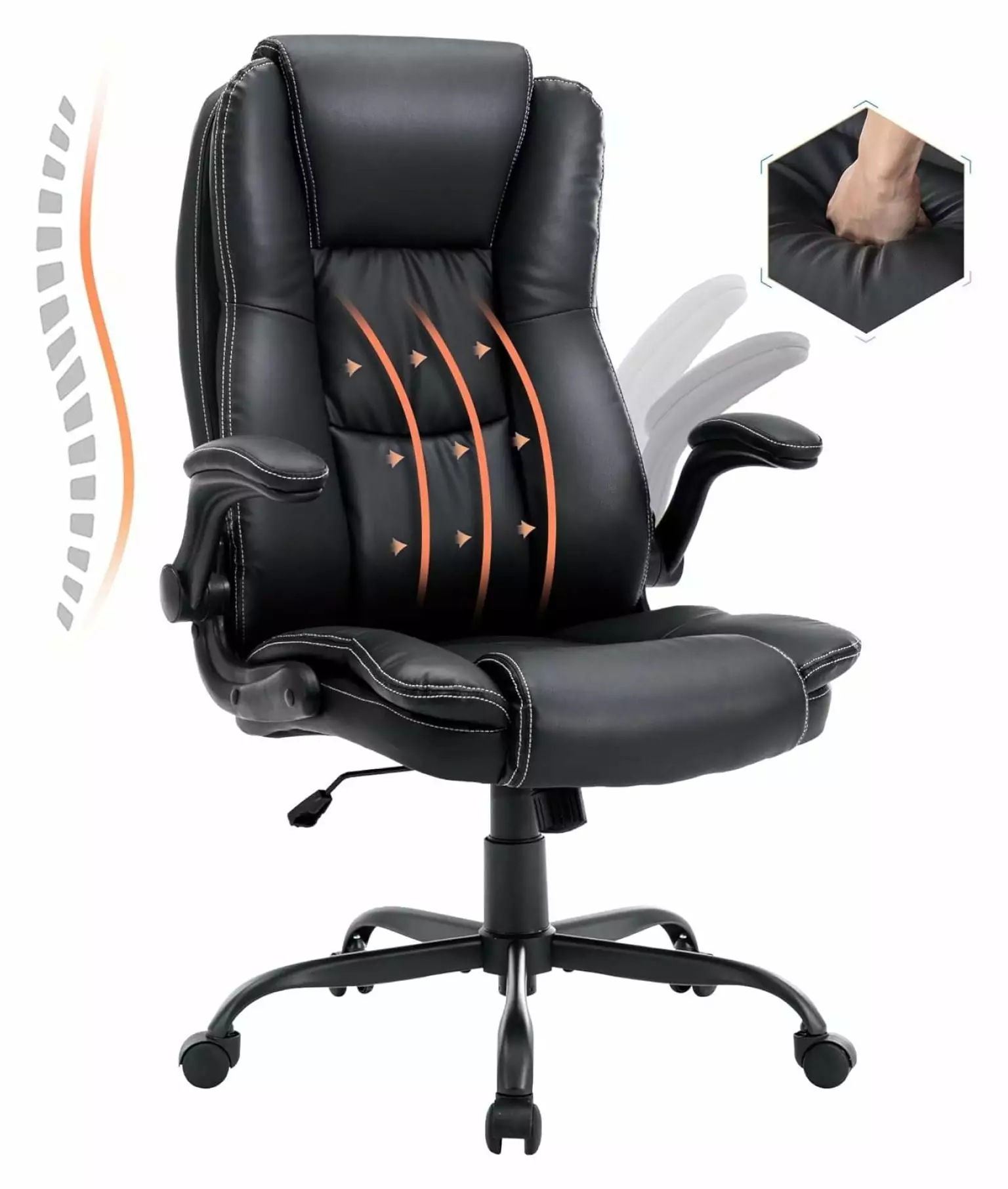 High Back Office Chair - Leather Executive Desk Chair Adjustable Arms and Back Support Home or Office Use ZJINJIN