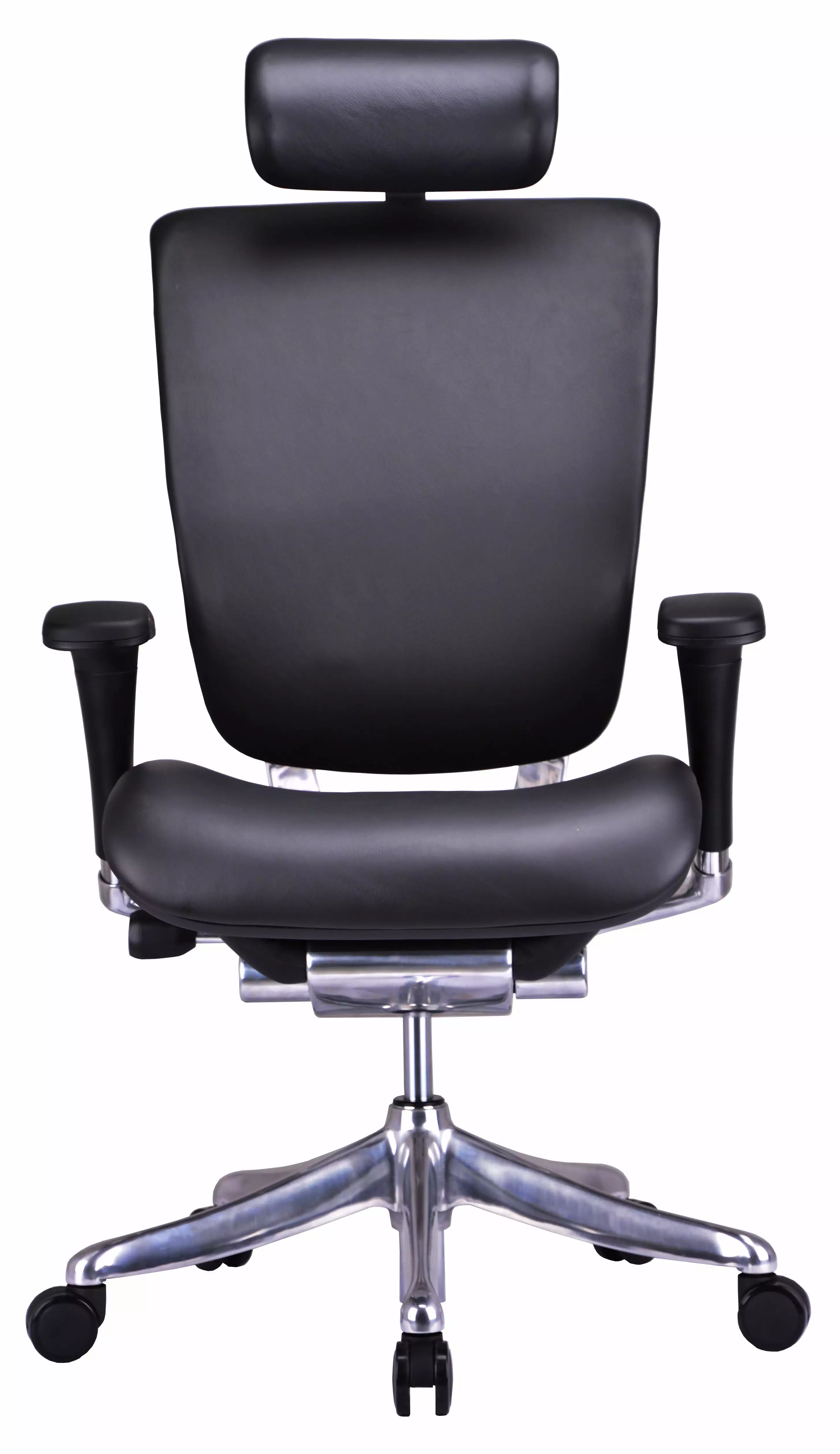 GM Seating Enklave Genuine Leather Executive Hi Swivel Chair Chrome Base and Headrest Black
