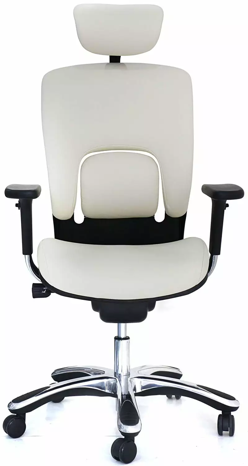 GM Seating Ergolux Genuine Leather Executive Hi Swivel Chair Chrome Base Headrest White