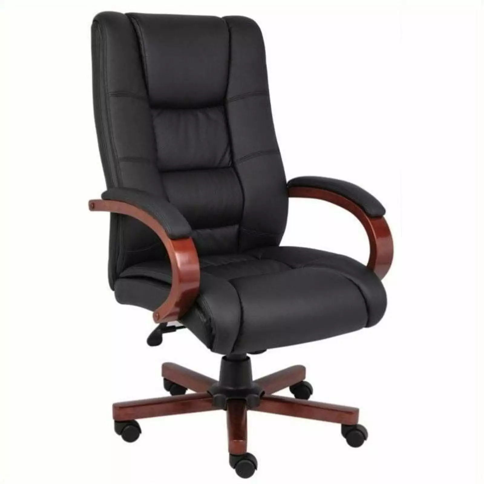 Scranton & Co Leather/Wood High Back Executive Office Chair Black/Cherry - Luxurious Desk Chair Wooden Accents