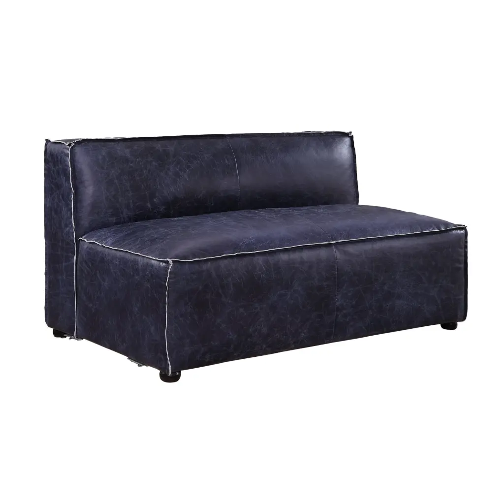 Ergode Modular Armless Love Seat Vintage Blue Top Grain Leather