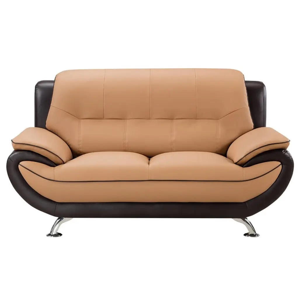 AE208 Yellow Brown Faux Leather Loveseat - Bonded Leather Sofa American Eagle Furniture