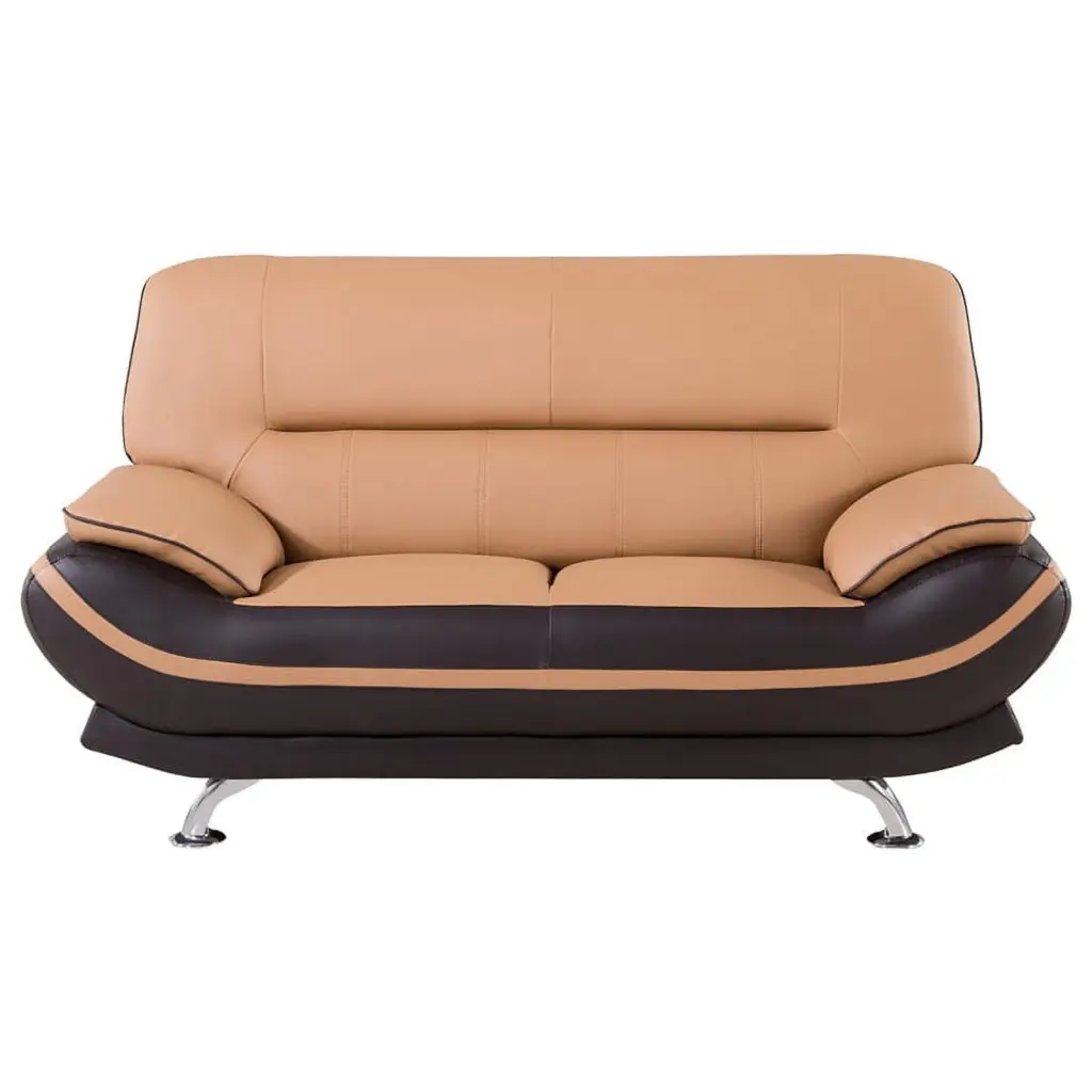 AE709 Light Brown and Dark Brown Faux Leather Loveseat - Contemporary Sofa American Eagle Furniture