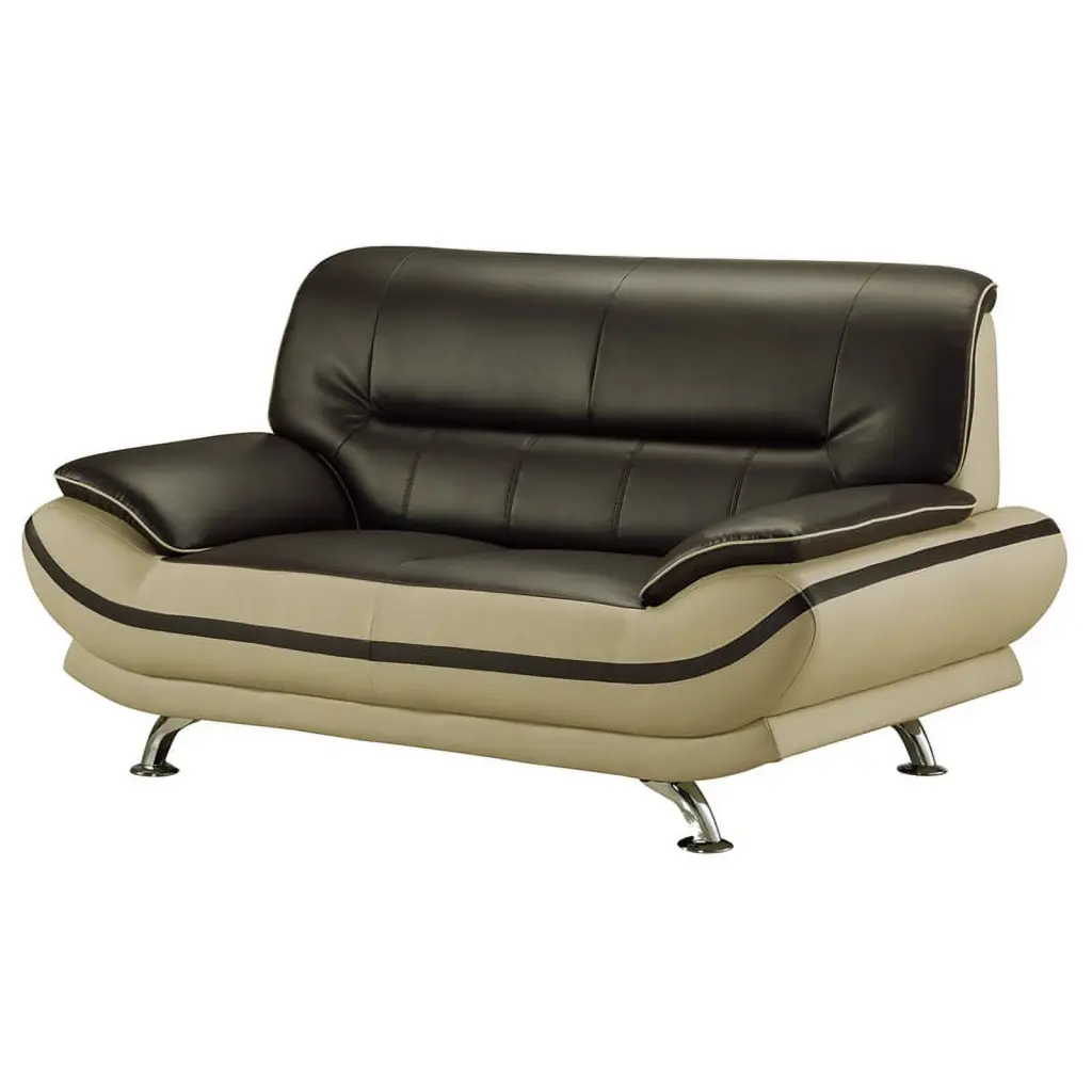 AE709-MA-LG-LS Burgundy and Khaki Faux Leather Loveseat - Stylish Sofa American Eagle Furniture